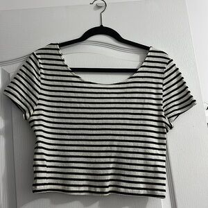 Black/white striped off-shoulder cropped top